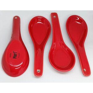 Pier 1 Red Porcelain Appetizer Spoons Set of 4 Canape Soup Thai Japanese Noodle